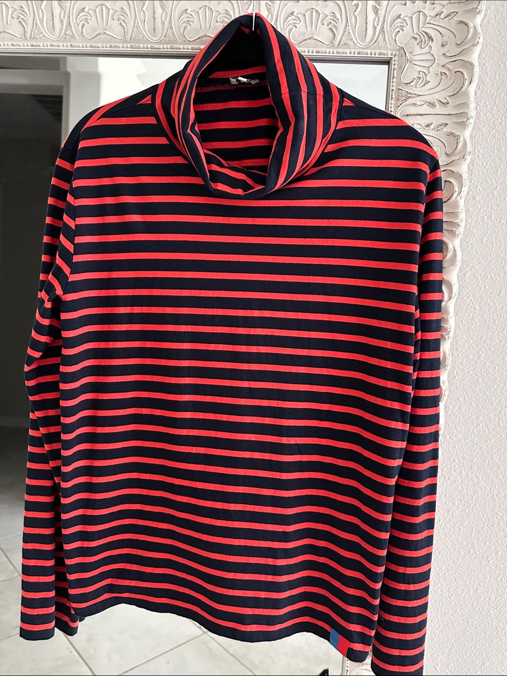 KULE The Turtleneck in Navy Poppy Striped Top